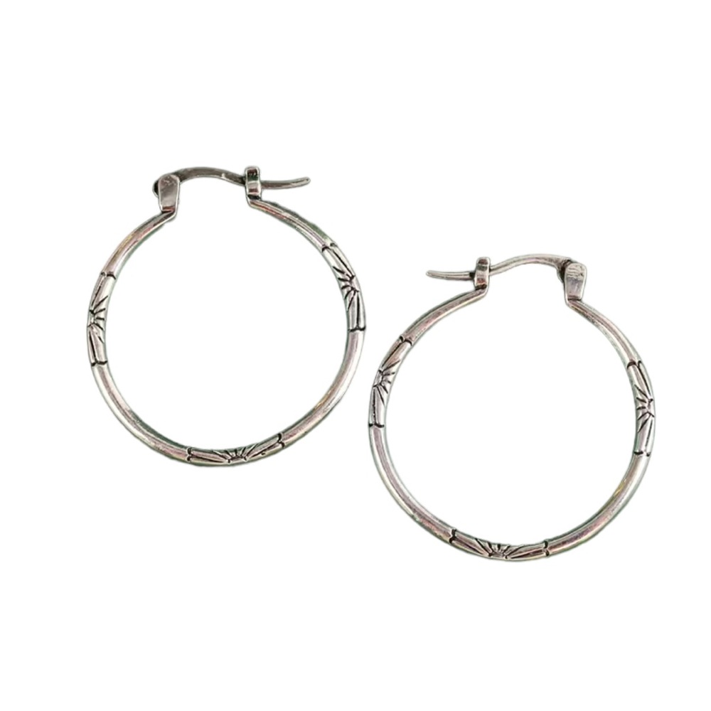 Silver Plated Floral Design Hoop Earrings - Picture 4 of 6